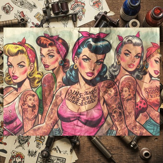 Tattoo Biker Girls Comic Seidenpapier