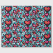 Tattoo Blue Hearts Theme Geschenkpapier (Flach)