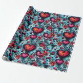 Tattoo Blue Hearts Theme Geschenkpapier (Ungerollt)