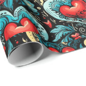 Tattoo Blue Red Hearts Theme Geschenkpapier (Rolleneckpunkt)