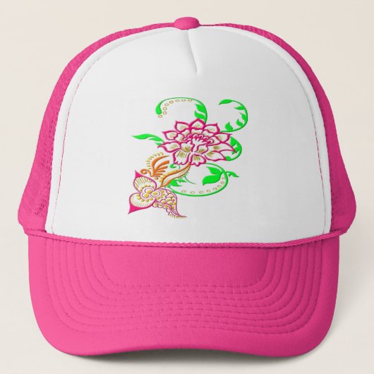 Tattoo-Blume Truckerkappe (Vorderseite)