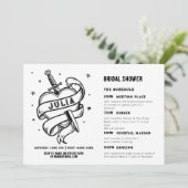 Tattoo Brautparty Party Schwarz-weißes Herz Einladung (Stehend Vorderseite)