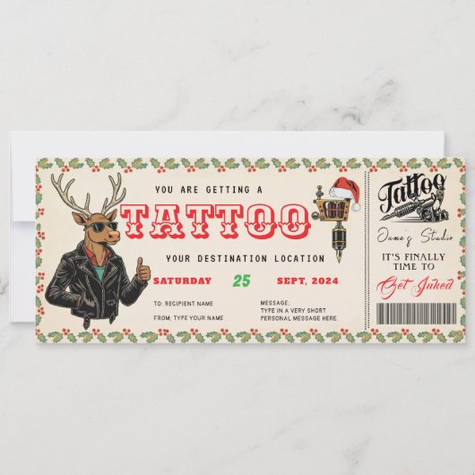 Tattoo Christmas Gift Ticket Certificate Voucher Einladung (Vorderseite)
