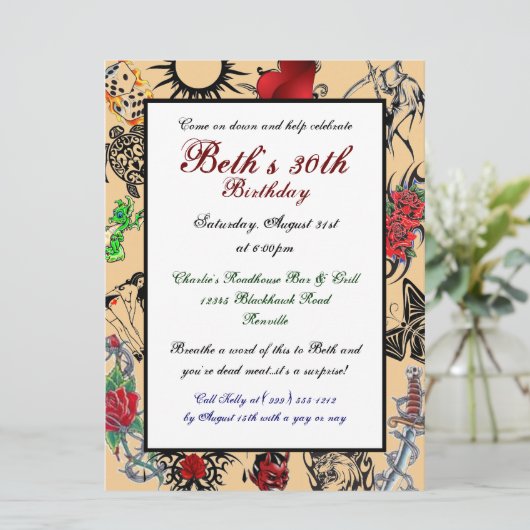 Tattoo Custom Geburtstagsparty Einladungen (Stehend Vorderseite)