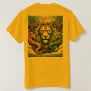 Tattoo entwerfen einen Löwen und den Drachen über T-Shirt