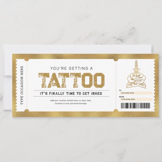 Tattoo erhält Gold Geschenkgutschein Einladung (Vorderseite)