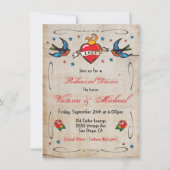 Tattoo flammende Herzvögel Probe Abendessen Einladung (Vorderseite)