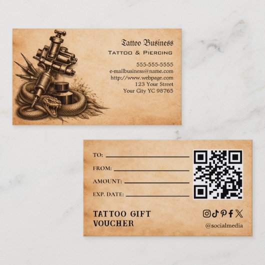 Tattoo Gift Voucher Visitenkarte (Vorne/Hinten)
