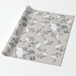 Tattoo Girl Schwarz und Weiß Geschenkpapier