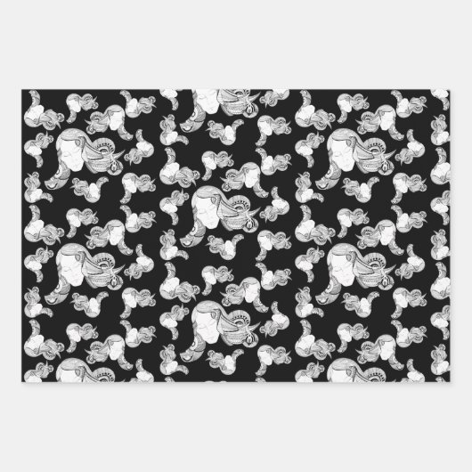 Tattoo Girl Schwarz und Weiß Geschenkpapier Set (Vorderseite 2)