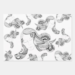 Tattoo Girl Schwarz und Weiß Geschenkpapier Set