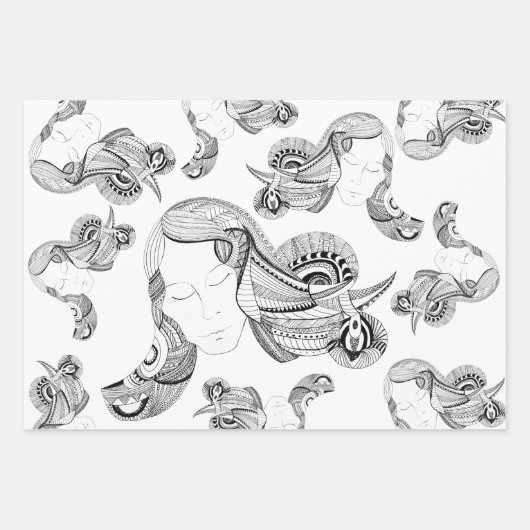 Tattoo Girl Schwarz und Weiß Geschenkpapier Set (Vorderseite)