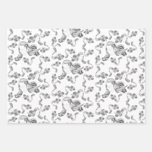 Tattoo Girl Schwarz-Weiß-Rosa Geschenkpapier Set (Vorderseite 2)