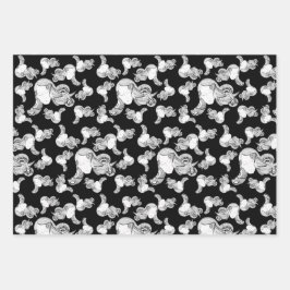 Tattoo Girl Schwarz-Weiß-Rosa Geschenkpapier Set