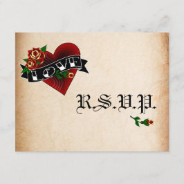 Tattoo Heart and Rose Wedding RSVP Cards Karte