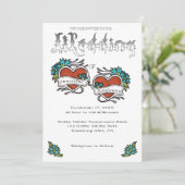 Tattoo Hearts und Tattooed Letters Wedding Einladung (Stehend Vorderseite)