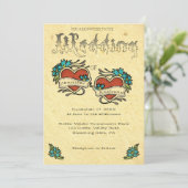Tattoo Hearts und Tattooed Letters Wedding Einladung (Stehend Vorderseite)