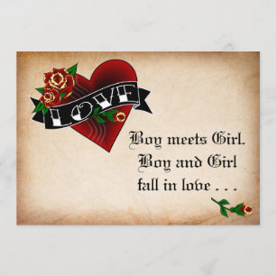 Tattoo Herz und Rose Hochzeit Einladung