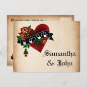 Tattoo Herz und Rose Save the Date Ankündigungspostkarte (Vorne/Hinten)