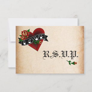 Tattoo-Herz- und Rosen-Hochzeits-RSVP-Karten RSVP Karte