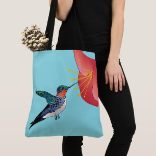 Tattoo Hummingbird und Rote Blume Exotic Tasche