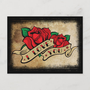 Tattoo I Liebe You Rose Postcard Postkarte