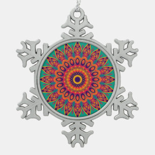 Tattoo Kaleidoscope Fraktal Schneeflocken Zinn-Ornament