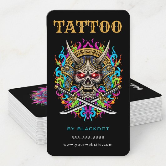 Tattoo-Künstler-Samurai-Skull-Tattoo-Studio-QR-Cod Visitenkarte