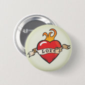 Tattoo Liebe Herz mit Flammen und Banner-Taste Button (Vorne & Hinten)