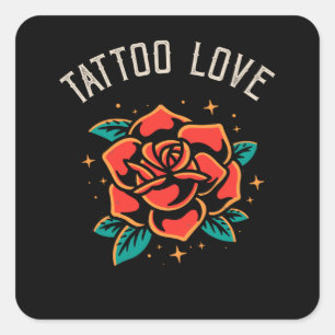 Tattoo Liebe Rose Tatoo Style Illustration Quadratischer Aufkleber