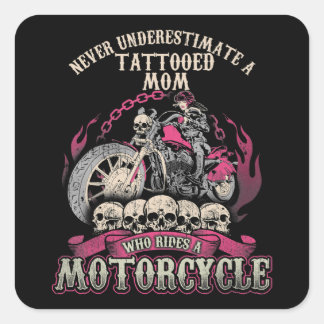 Tattoo Mama Biker nie unterschätzen Motorrad Quadratischer Aufkleber