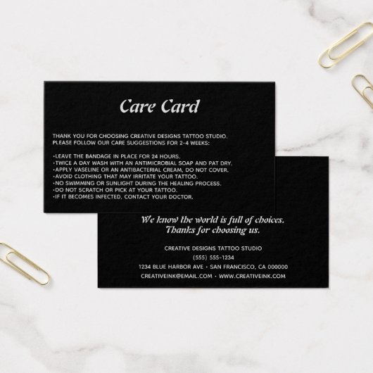 Tattoo Microblading Aftercare Instructions Black (Büro)