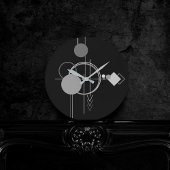 Tattoo Modern Art Deco | Schwarzer und grauer Mini Runde Wanduhr
