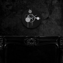 Tattoo Modern Art Deco | Schwarzer und grauer Mini Runde Wanduhr