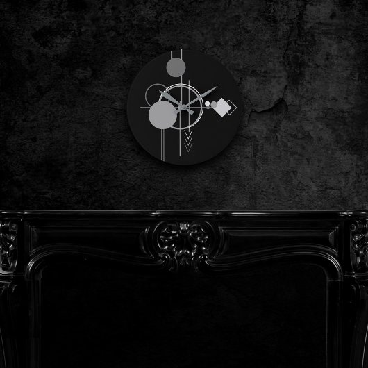 Tattoo Modern Art Deco | Schwarzer und grauer Mini Runde Wanduhr