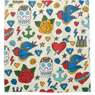 Tattoo nahtlos Muster. Duschvorhang
