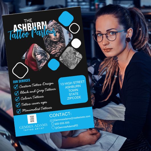 Tattoo Parlor Poster - Custom Black Blue Flyer
