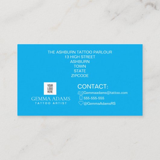 Tattoo Parlor Poster - Custom Black Blue Visitenkarte (Rückseite)