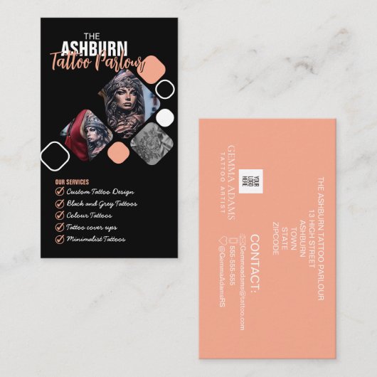 Tattoo Parlor Poster - Custom Black Blush Visitenkarte (Vorne/Hinten)