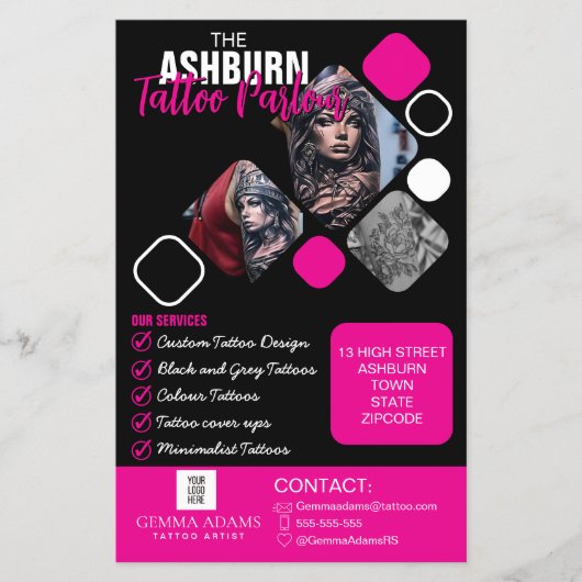 Tattoo Parlor Poster - Custom Black roink Flyer (Vorne)
