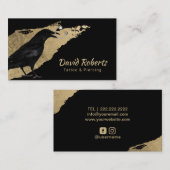 Tattoo & Piercing Black Crow Gold Brush Stroke Visitenkarte (Vorne/Hinten)