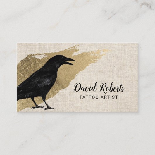 Tattoo & Piercing Black Crow Gold Stroke Elegant Visitenkarte (Vorderseite)