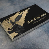 Tattoo & Piercing Tattoo Gun & Gold Pinselstrich Visitenkarte