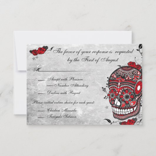 Tattoo Rose & Fluers Muerte Skull Empfang Card Einladung (Vorderseite)