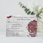 Tattoo Rose & Fluers Muerte Skull Empfang Card Einladung (Stehend Vorderseite)