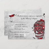 Tattoo Rose & Fluers Muerte Skull Empfang Card Einladung (Vorne/Hinten)