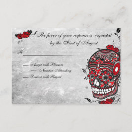 Tattoo Rose & Fluers Muerte Skull Empfang Card RSVP Karte