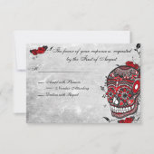 Tattoo Rose & Fluers Muerte Skull Empfang Card RSVP Karte (Vorderseite)
