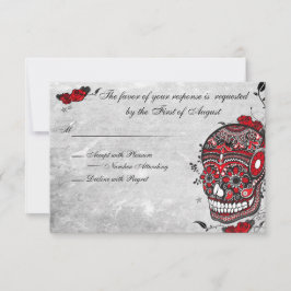 Tattoo Rose & Fluers Muerte Skull Empfang Card RSVP Karte
