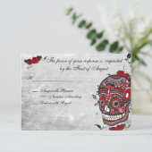 Tattoo Rose & Fluers Muerte Skull Empfang Card RSVP Karte (Stehend Vorderseite)